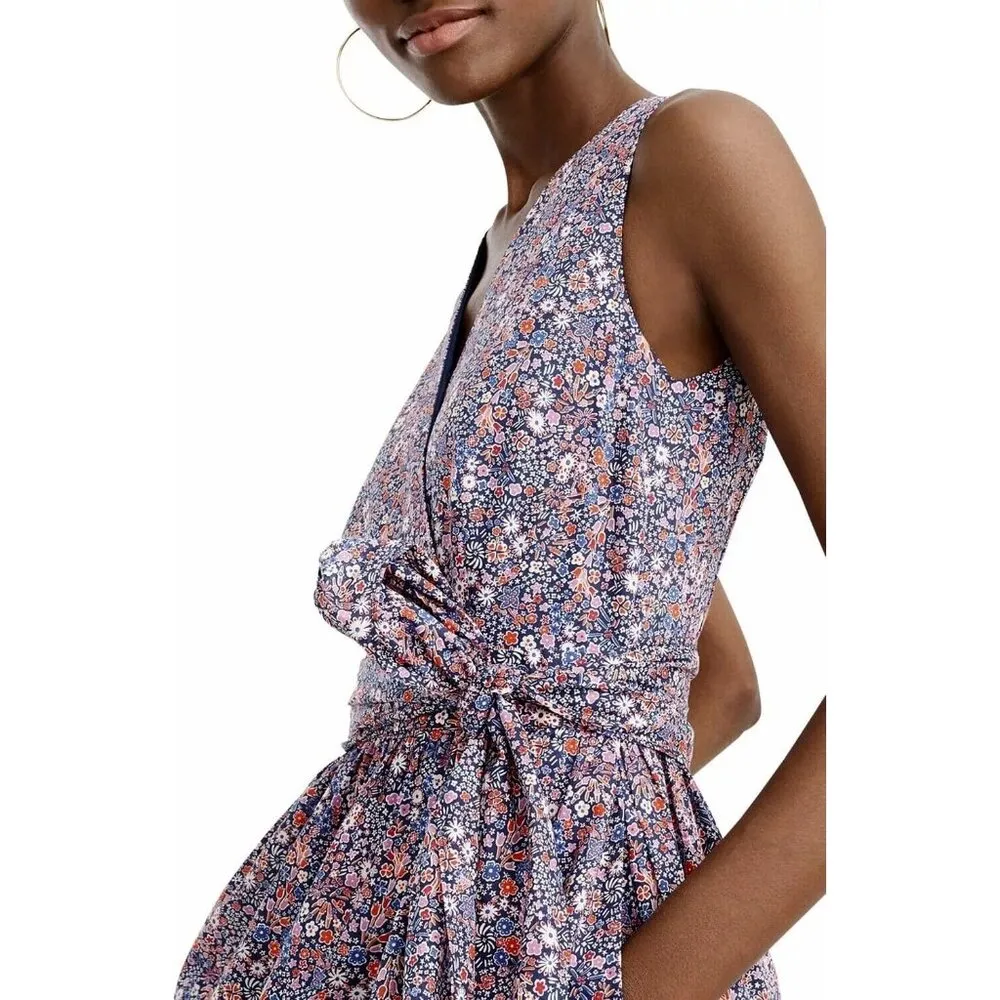 NWT J.Crew Liberty Kayoko in Deep Blue Floral Sleeveless Faux Wrap Dress 8 - Image 7