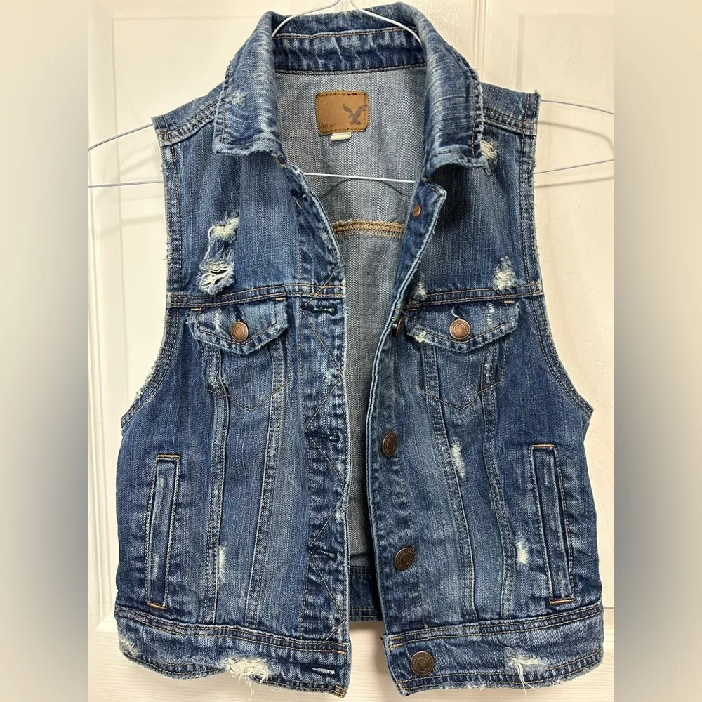 American Eagle Outfitters Blue Denim Vest - Image 3