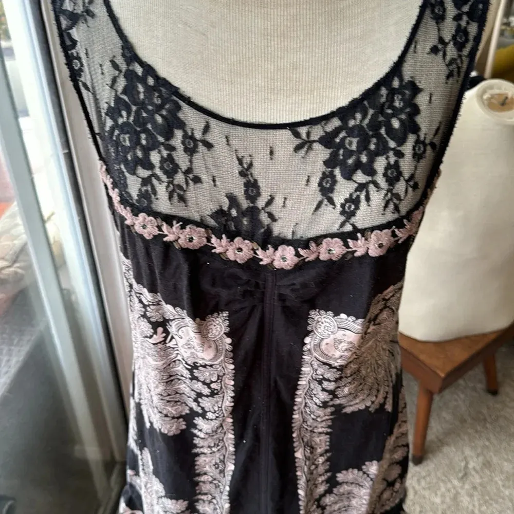 Barbary Coast Linen tunic Dress Free people black & beige lace size 10 - Image 5