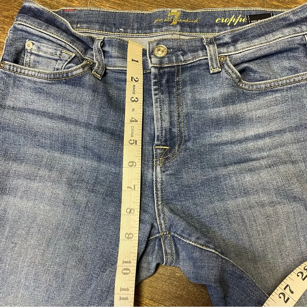 7 For All Mankind Cropped Boot Jeans Women's 28 Blue Denim Raw Hem - Image 4