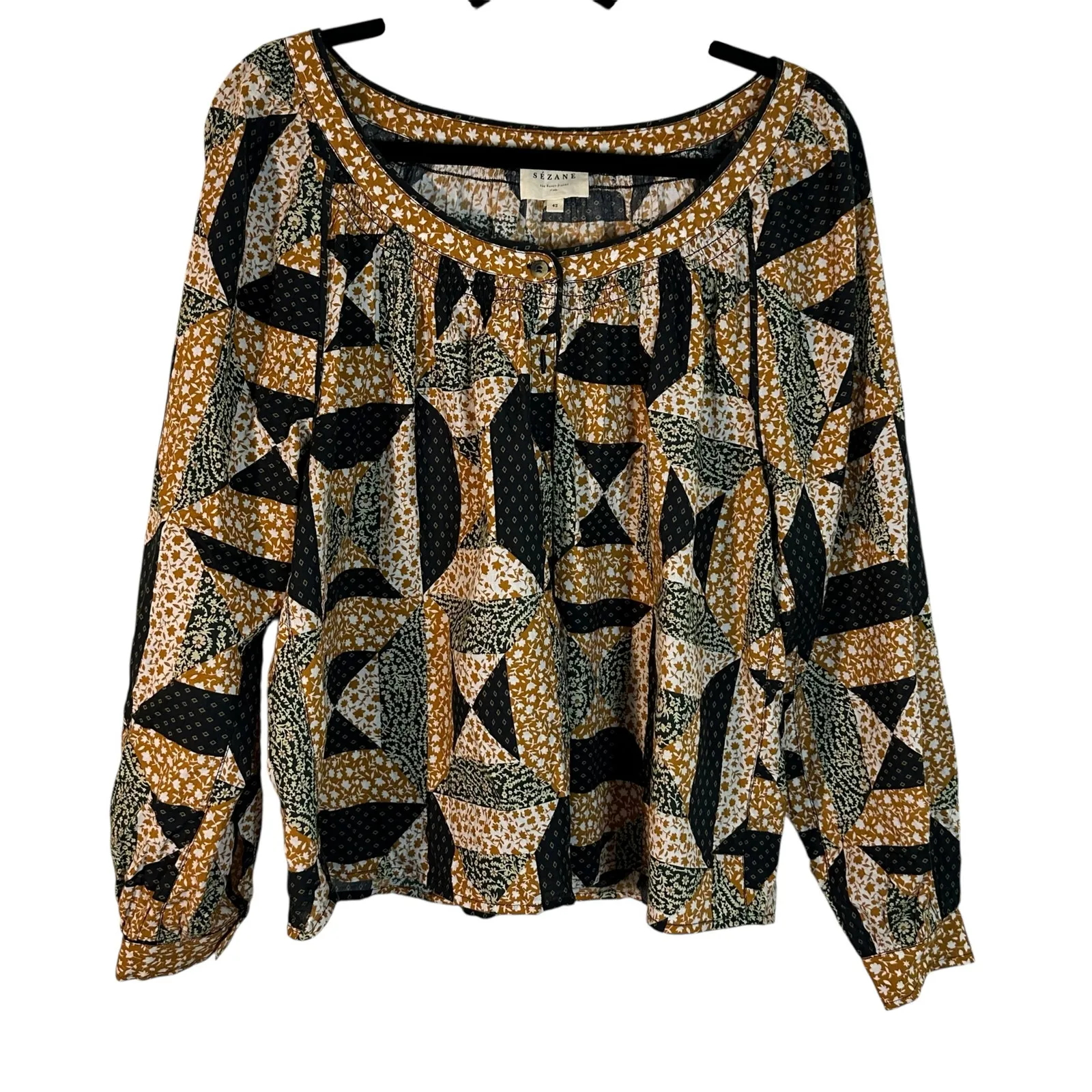 Sezane Oana Shirt in Graphic Patchwork - Image 3