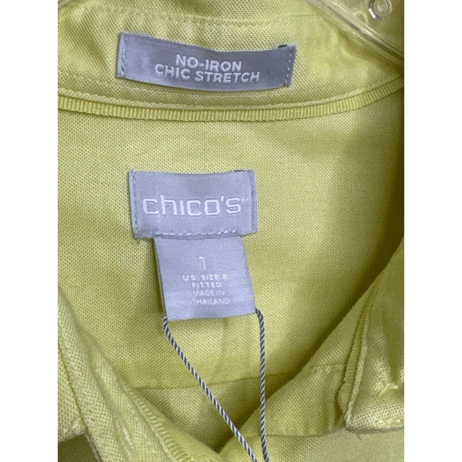 Chico’s Citrine Yellow Non-Iron Button Up Shirt Fitted Long Sleeve Blouse Size 1 - Image 2