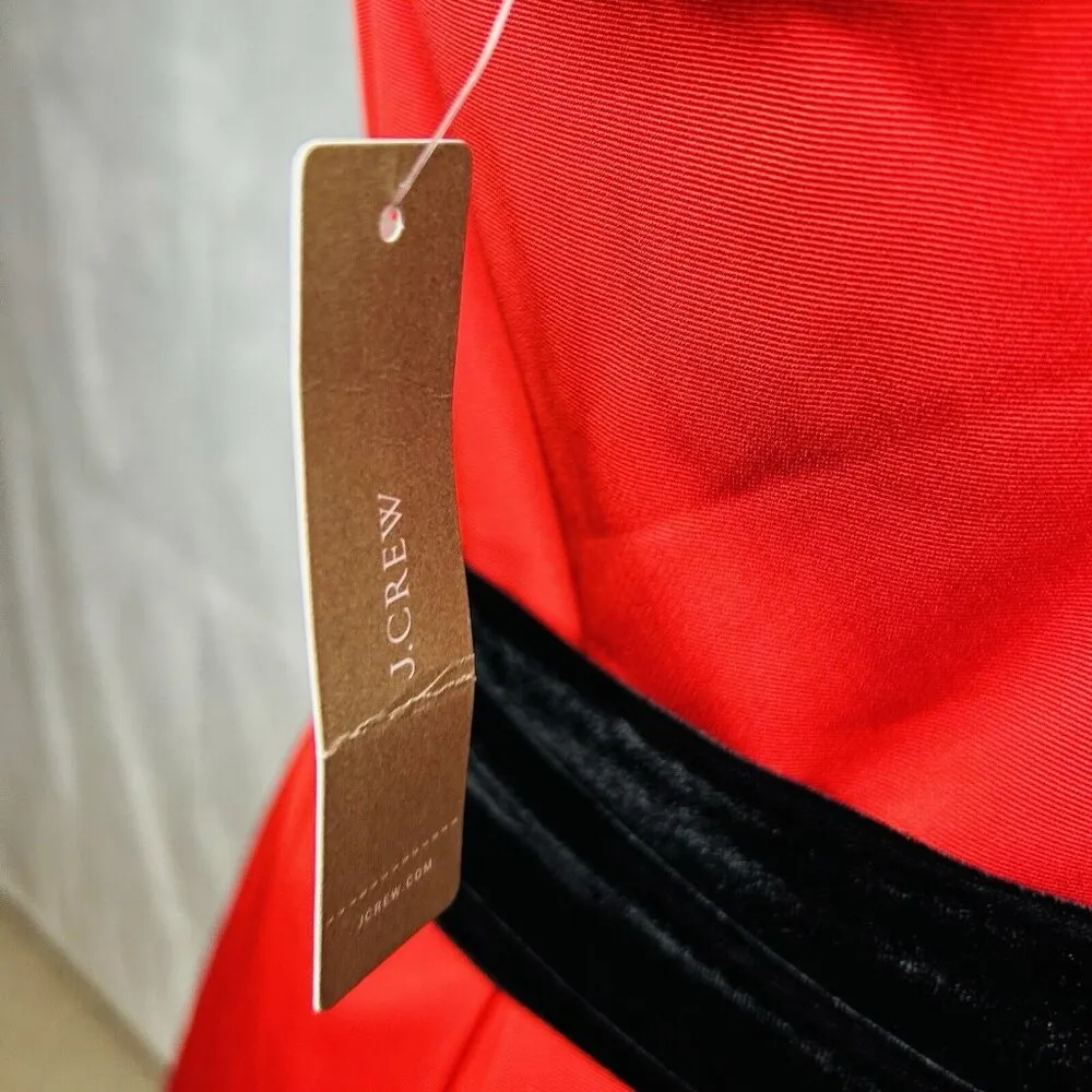 NWT J. Crew A-Line Velvet Sash Tie Red Black Party Dress Size 16 Spaghetti Strap - Image 10