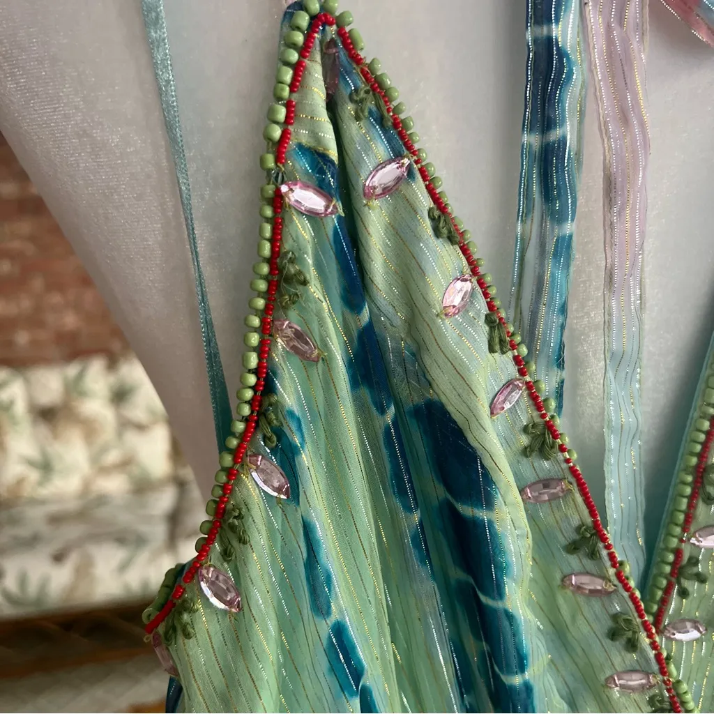 NWT Boston Proper Maxi Dress Halter Tie Dye Metallic Shimmer XS Low V-Neck Boho - Image 6