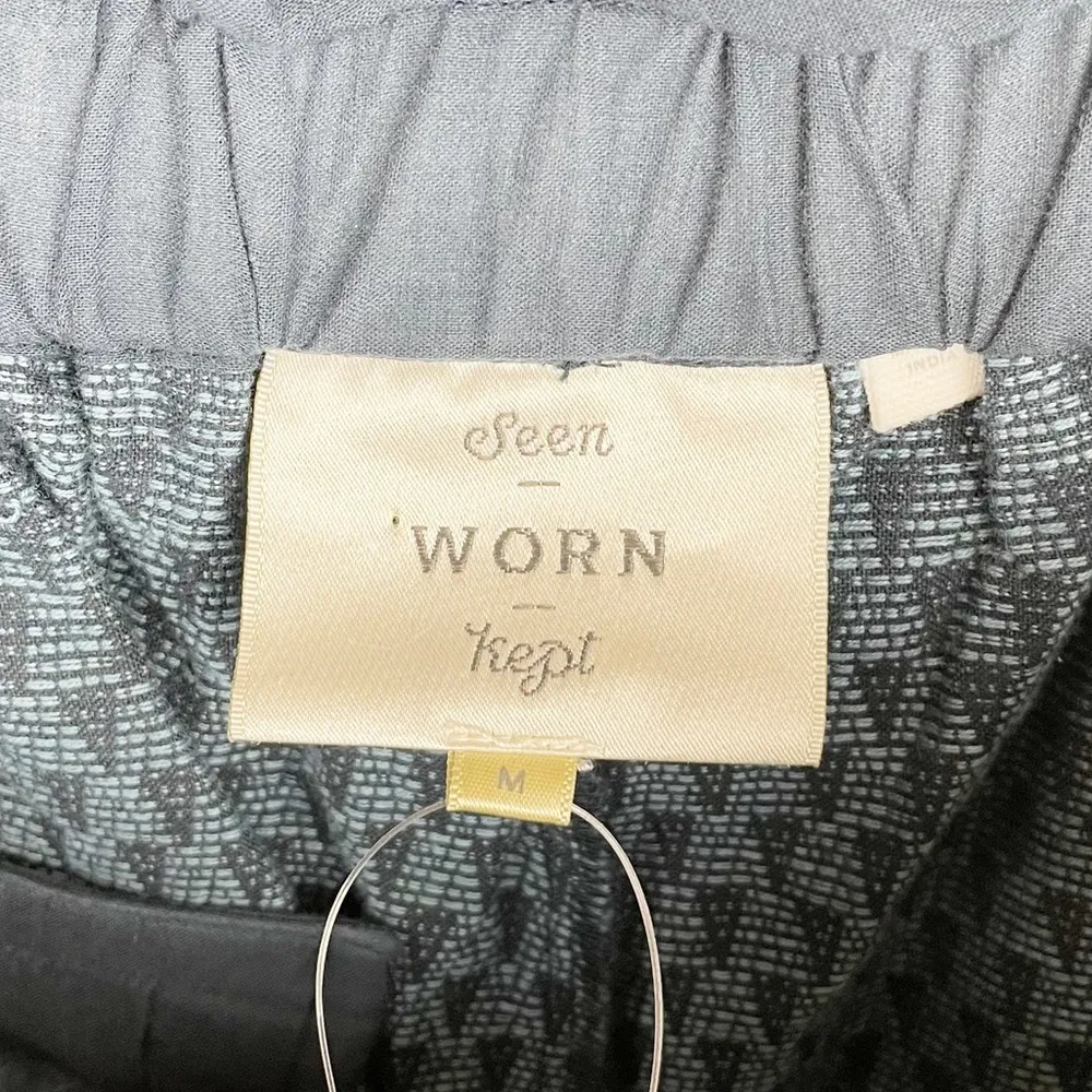 Anthropologie Seen Worn Kept Paper Bag Blue Geometric Print Trouser Pants Medium - Image 7