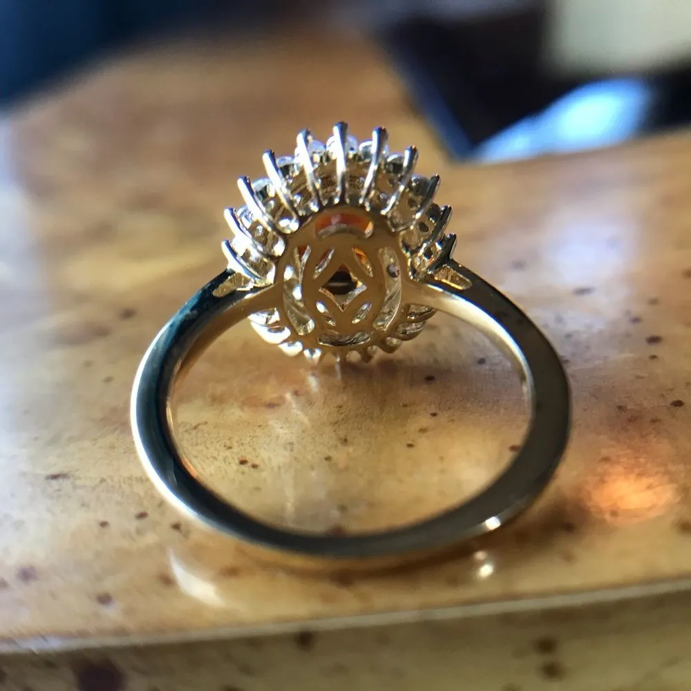 Natural Citrine Sterling Silver Yellow Gold Vermeil Double Halo Ring Size 6 - Image 6