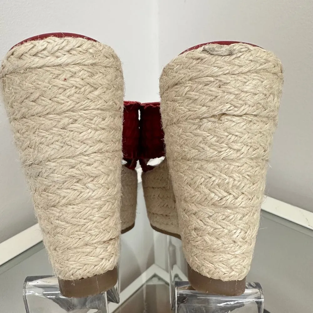 Vintage Foundry Lorie Sz 6 Wedge Espadrille Platform Red Leather Sandals Heels - Image 4