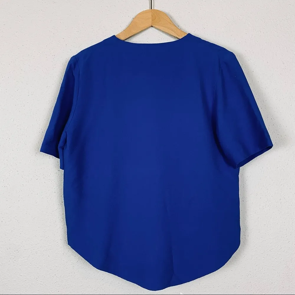 Sandro blue tie in front short sleeve blouse - Image 4