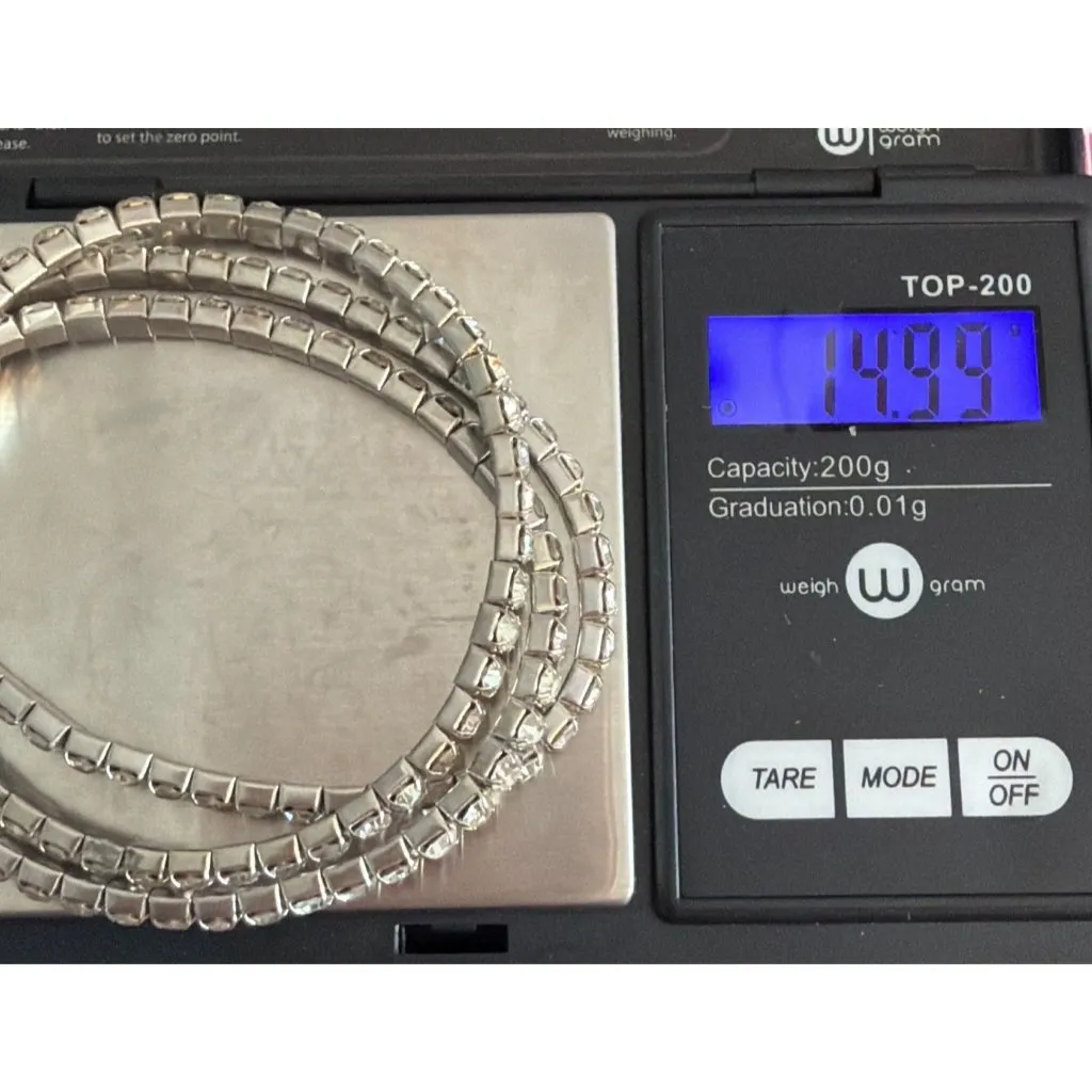 Vintage Lot of 3 Silver Tone Cut Crystal Rhinestone Stretch Bracelets Estate - Image 6