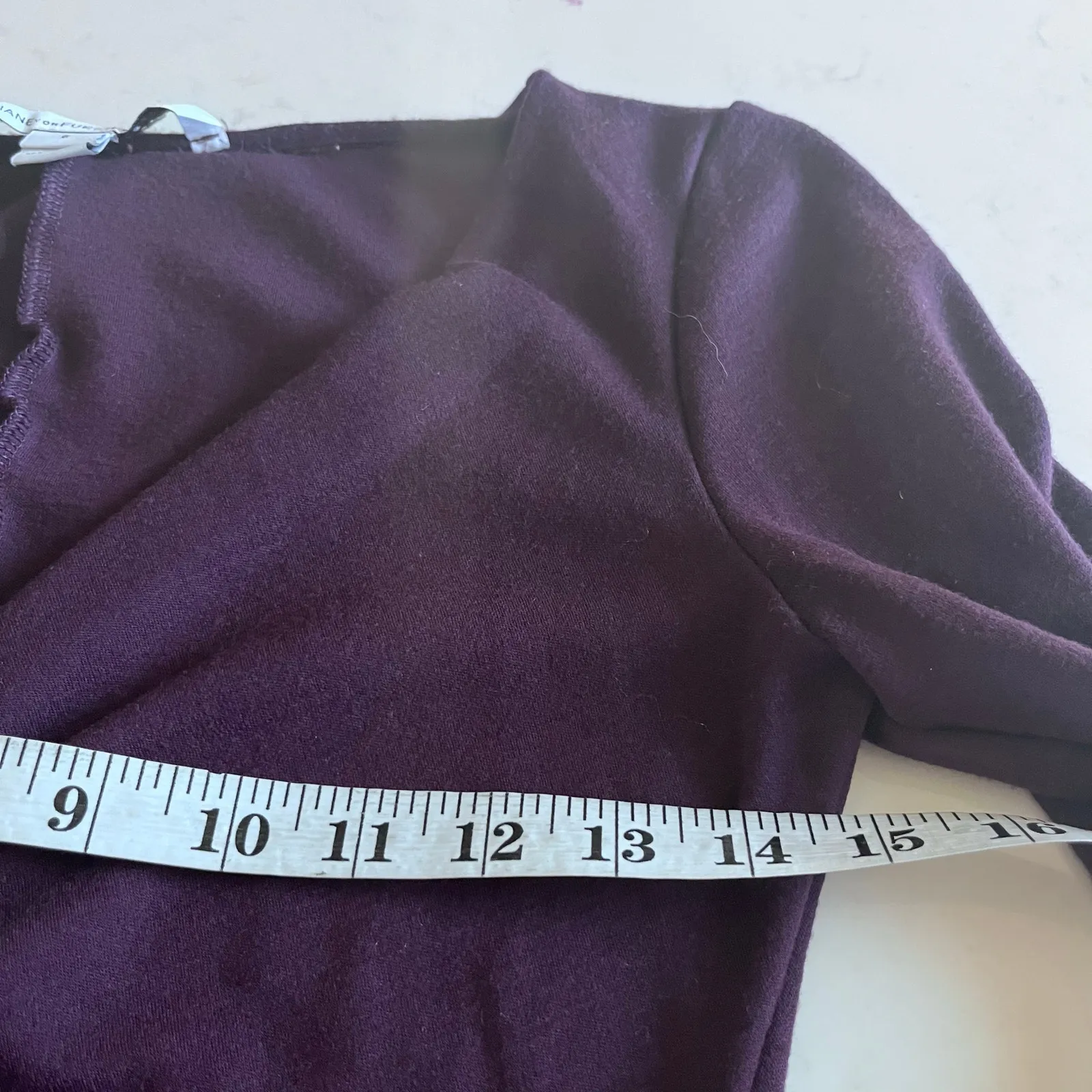 Diane von Furstenberg Plum Purple A-Line Gathered V-Neck Long Sleeve Wool Dress - Image 4