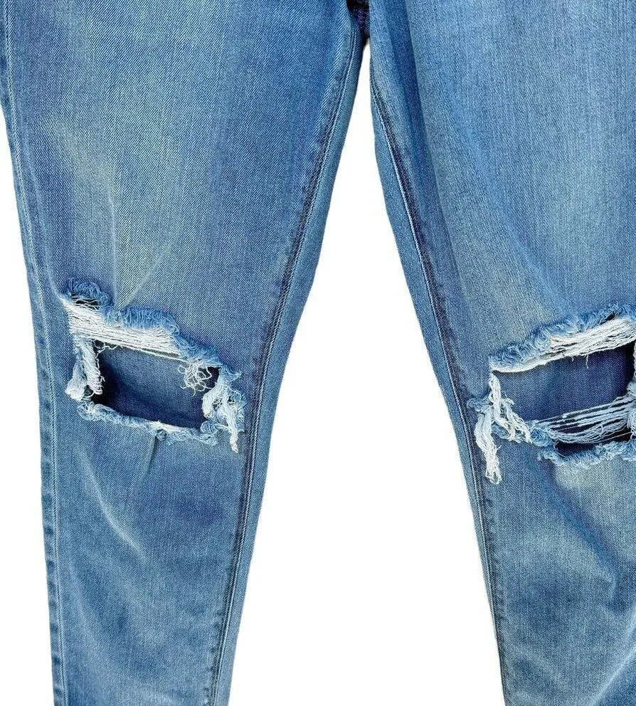 American Eagle SZ 6 Mom Jeans Distressed Rips High-Rise Zip-Fly Pockets Blue - Image 3