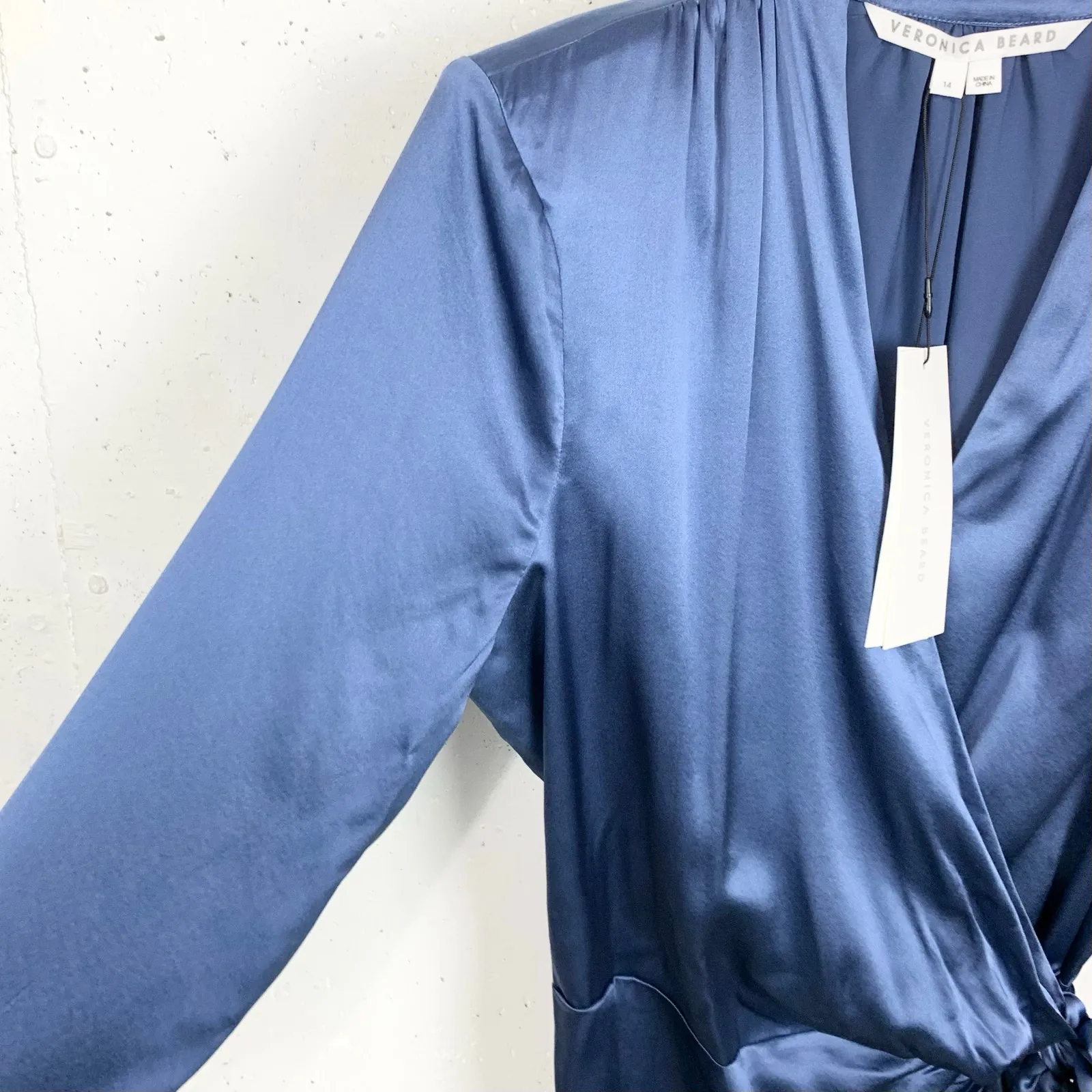 Veronica Beard Womens Agatha Ruched Long Sleeve Stretch Silk Dress Blue Size 14 - Image 11