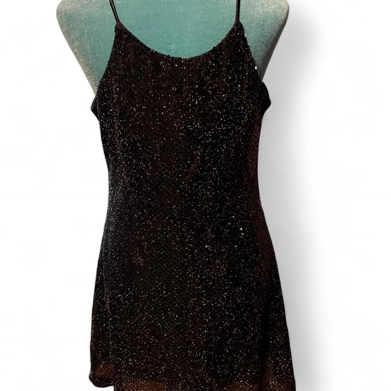 Vintage Women's Betsy & Adam Black Sequin Mini Dress Size Small - Image 3