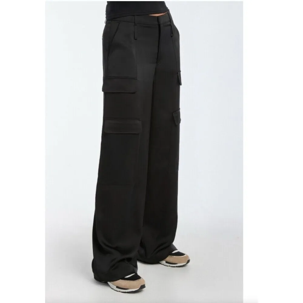 Noli MILAN SATIN CARGO PANT luxury mid rise side pockets women Black Size 2 - Image 4
