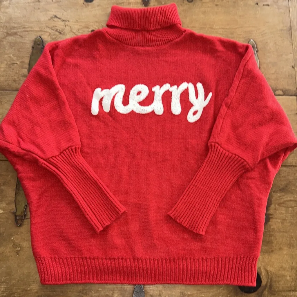 Holiday Christmas Red Turtleneck Sweater with 'Merry' Design Size undefined - Image 4