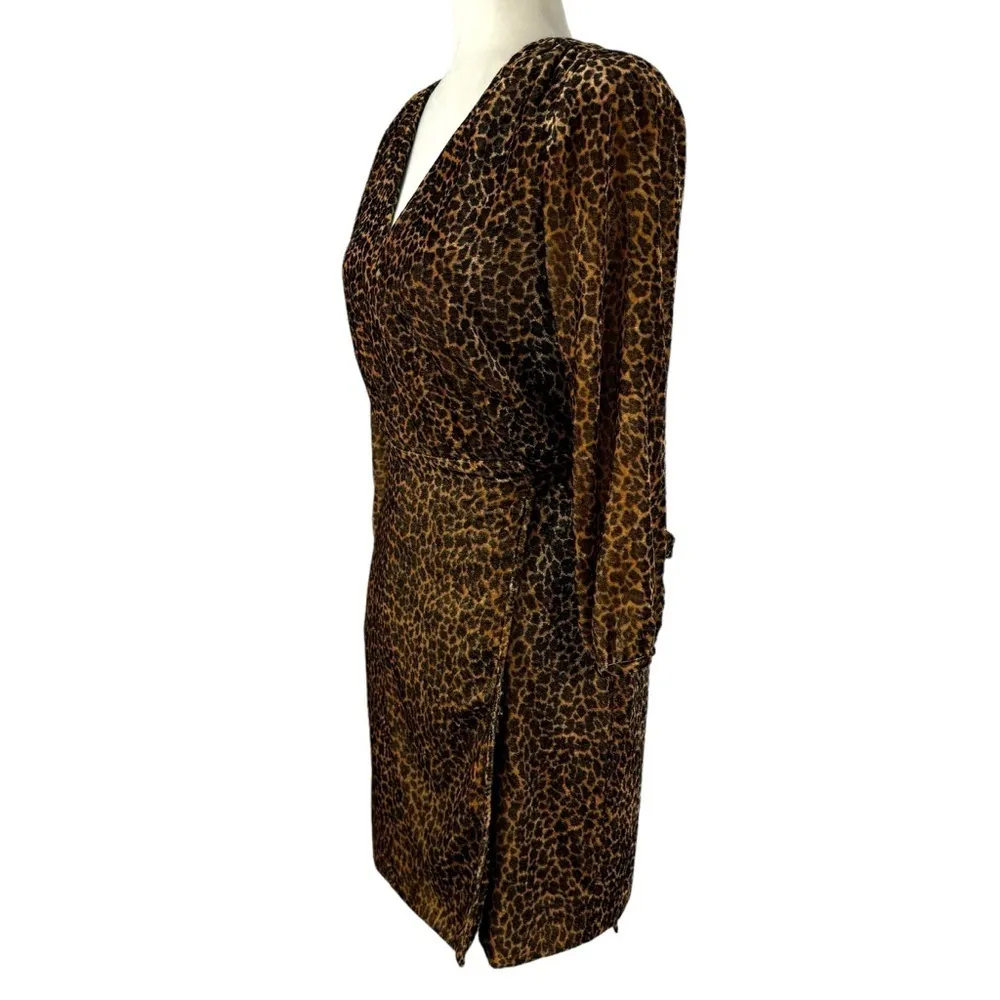 J. Crew Velvet Drapey Wrap Dress Leopard Long Sleeve Size Petite 4 K0145 Career - Image 4