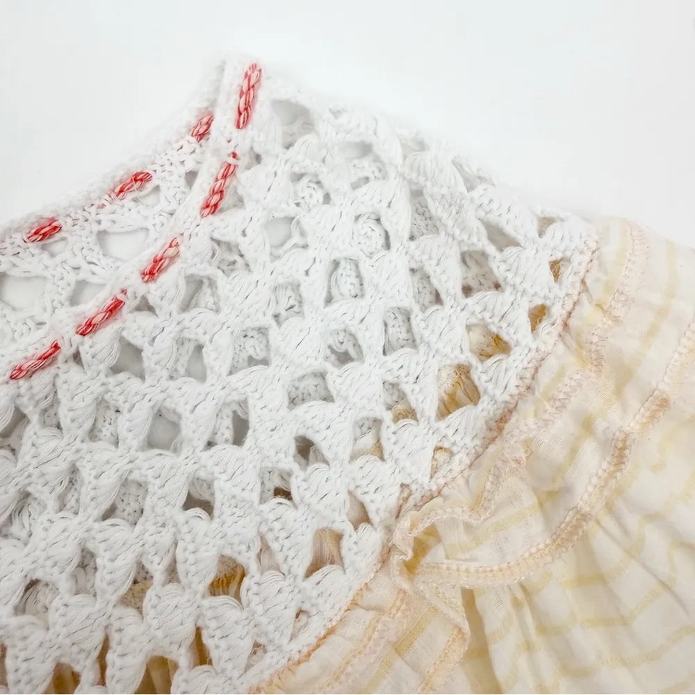 Free People Allora Cotton Crochet Ruffle Tassel Boho Blouse Top Cropped Peach - Image 12