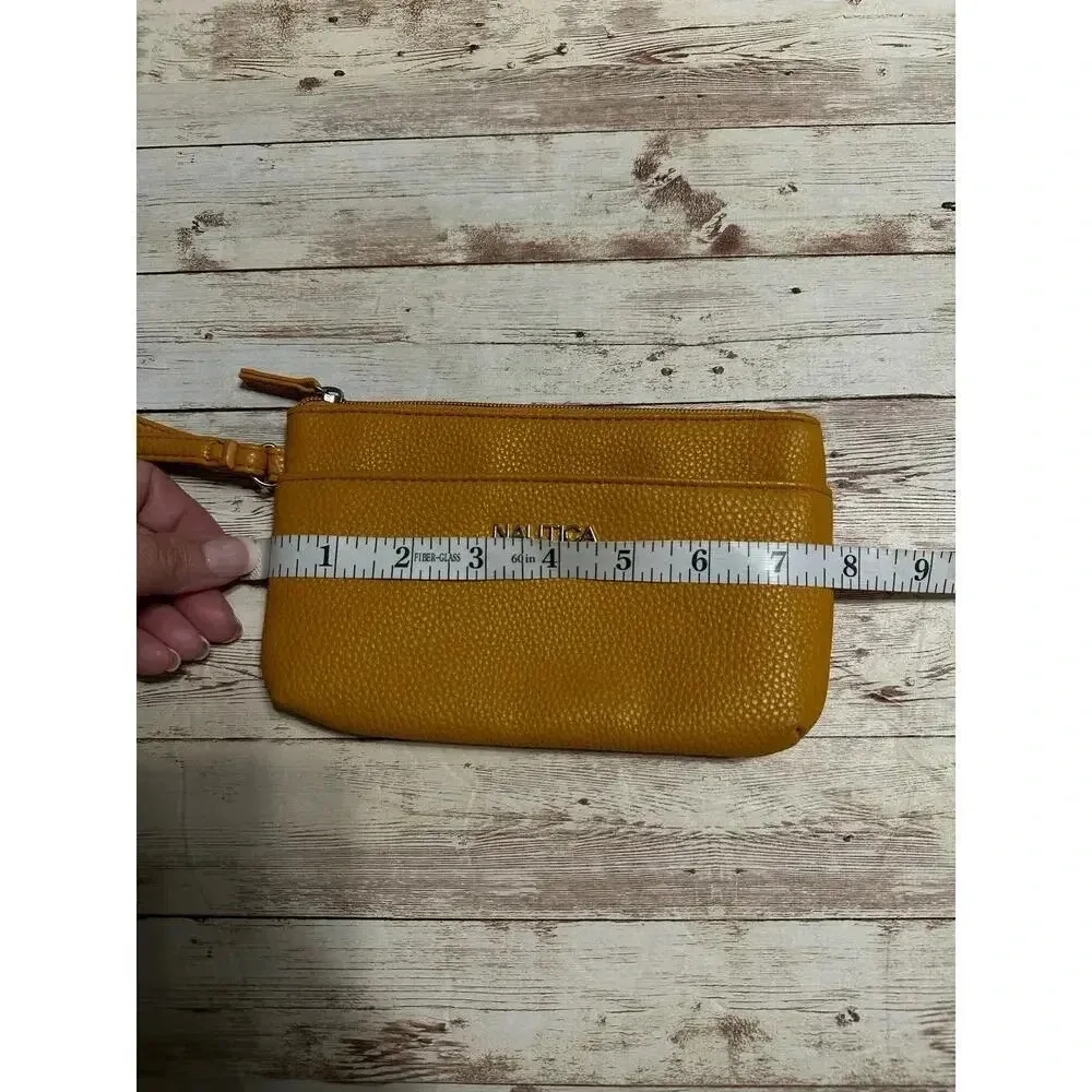 Nautica Pebbled Leather Wristlet Zipper Mustard - Image 5