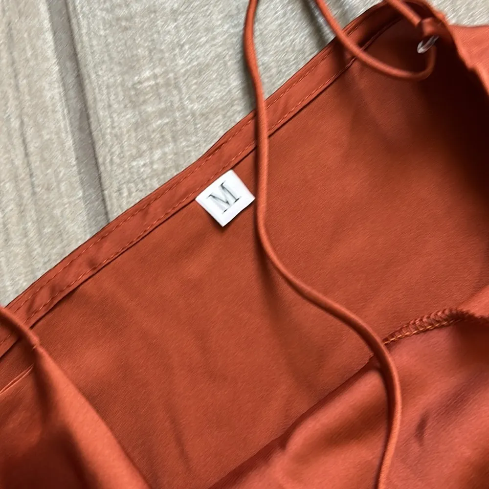 Burnt orange silky cowl neck dress Size M - Image 4