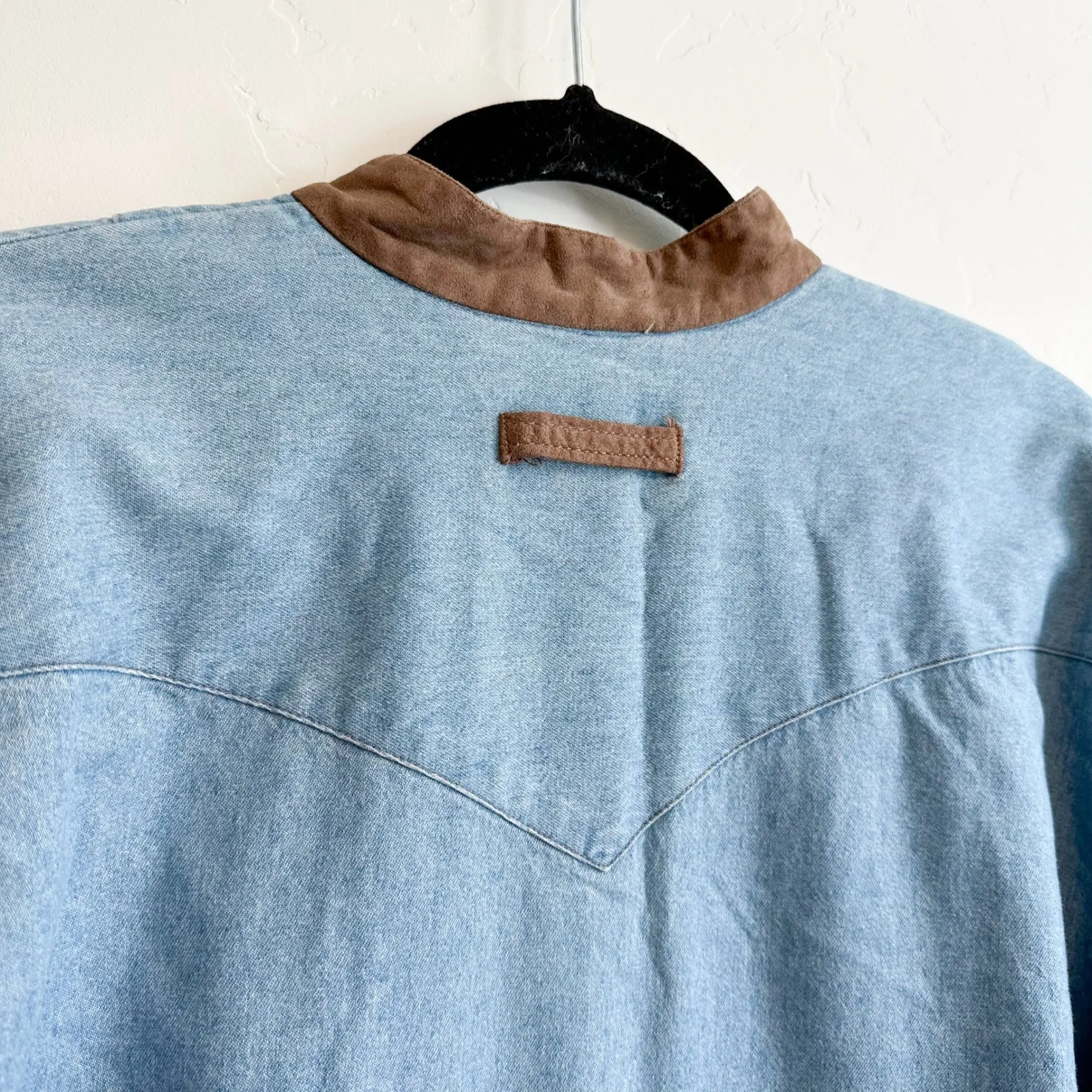 Calamity‎ Jeans | Vintage Southwestern Denim Jean Suede Collar Shacket Jacket Blue Size M - Image 4