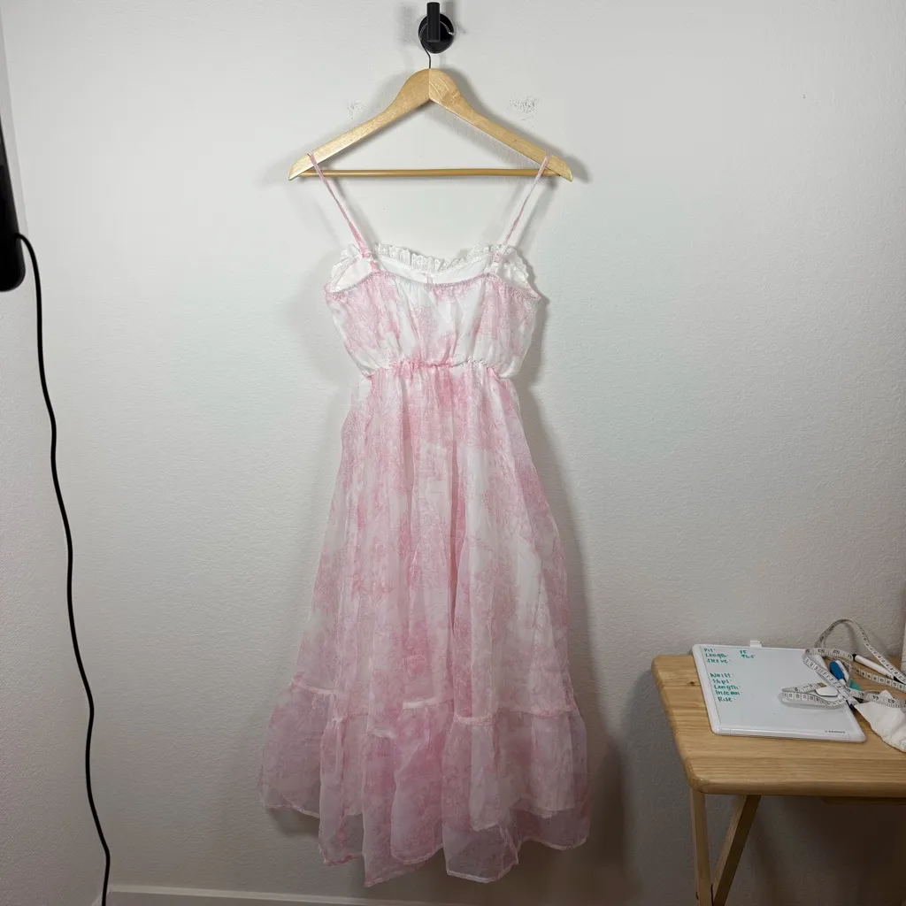 NWT Shein Mod Milkmaid Bustier Floral Chiffon Midi Dress White/Pink XS Pink - Image 13