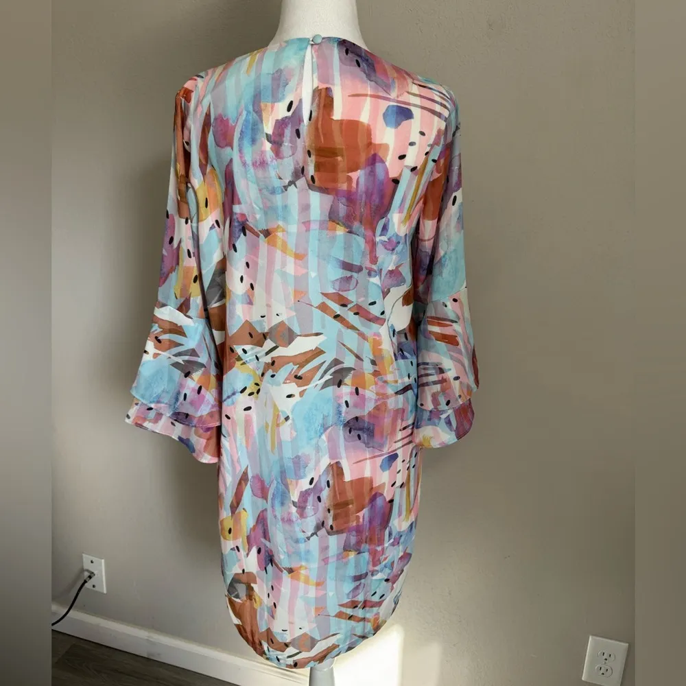 NWT Jade Melody Tam Pastel Print Flounce Ruffle Sleeve Mini Shift Dress Women S - Image 4