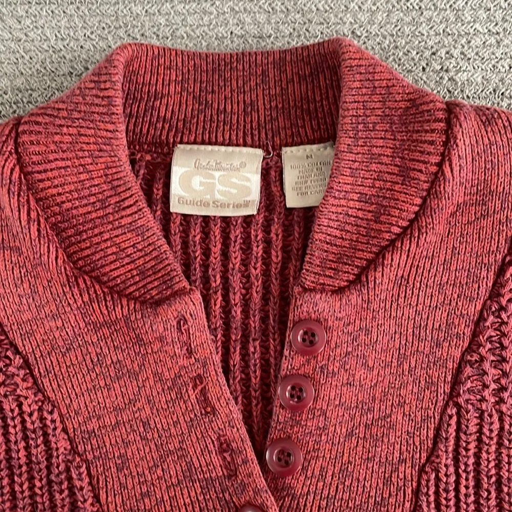 Vintage Gander Mountain Guide Series Red Heavyweight Cotton Henley Sweater Sz M Purple Size M - Image 5