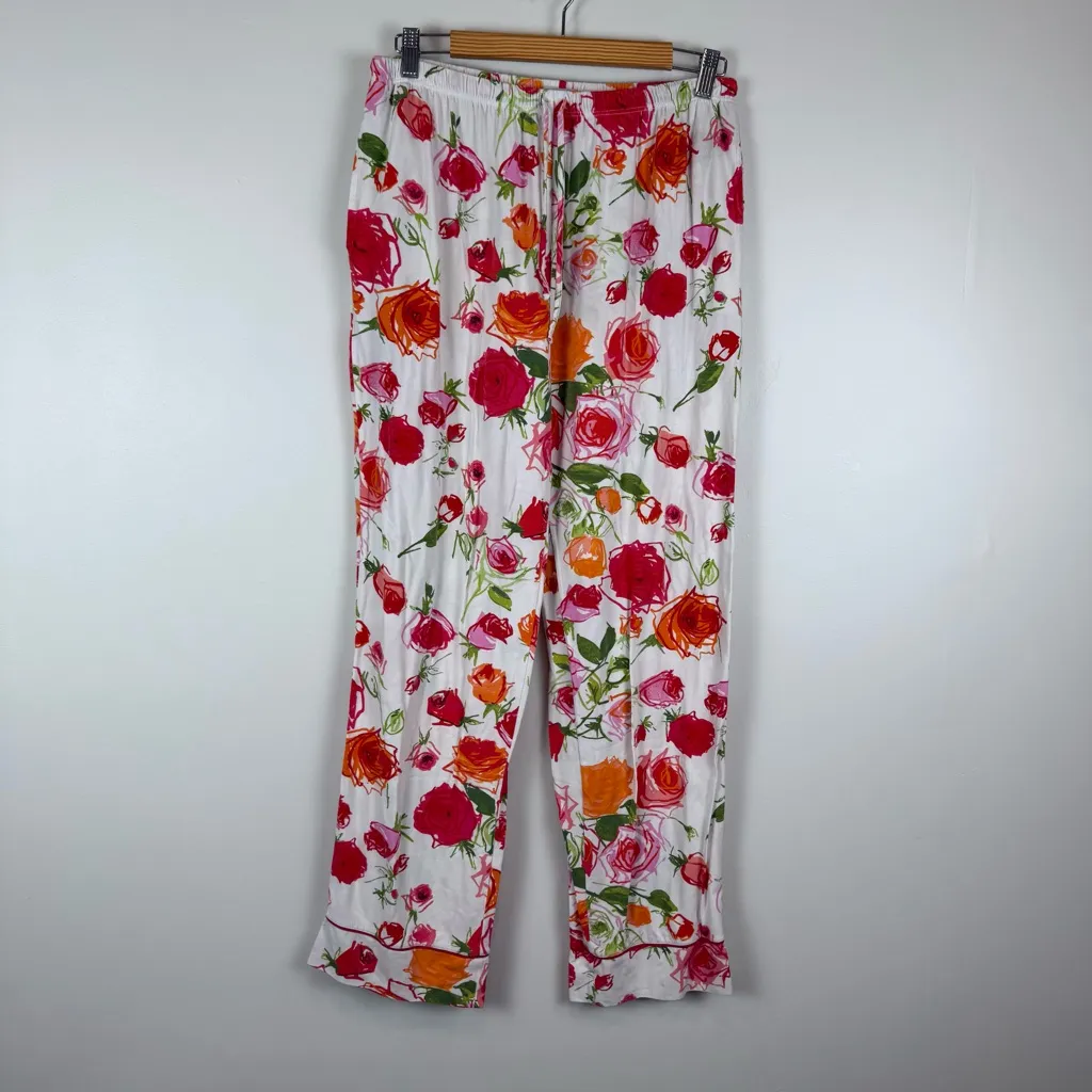 The Cat's Pajamas Floral Pima Knit Long Sleeve Pant Set Women's Size Large Red - Image 8