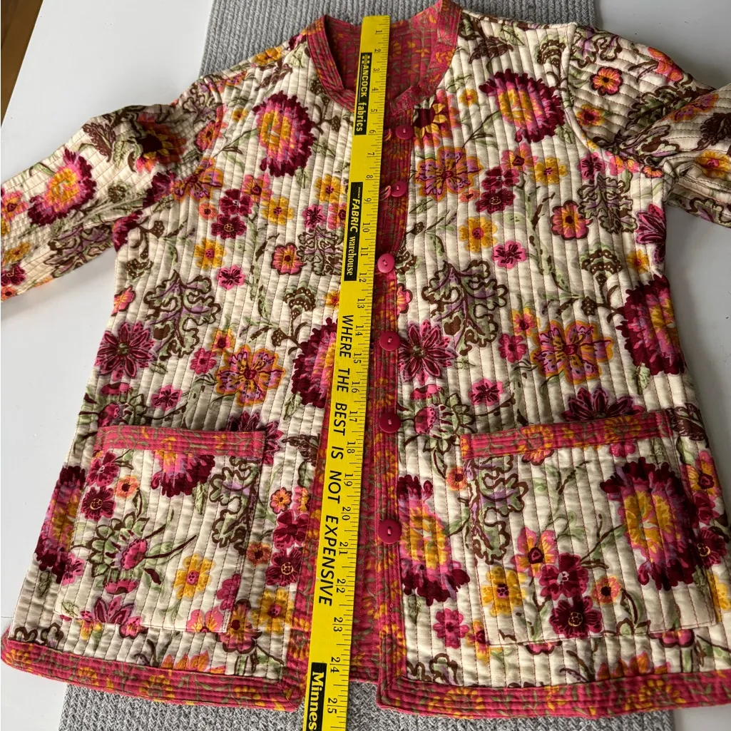 Appleseed Petites Pink Floral Cotton Reversible Quilted Jacket Size Small - Image 8