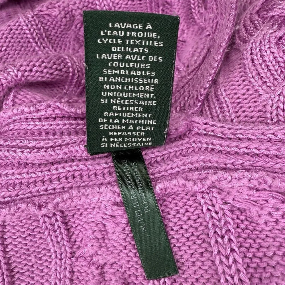 Ralph Lauren Sweater XL Cable Knit Tunic Boat Neck Orchid‎ Purple Curved Hem - Image 7