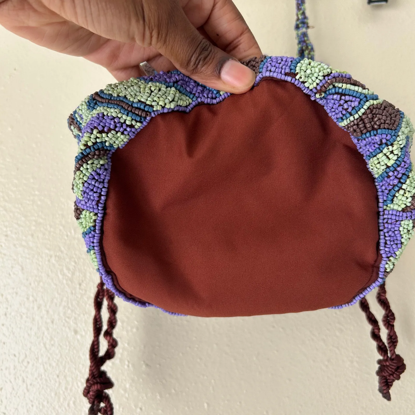 Free People Purple and Green Beaded Bucket Bag OS - Image 5