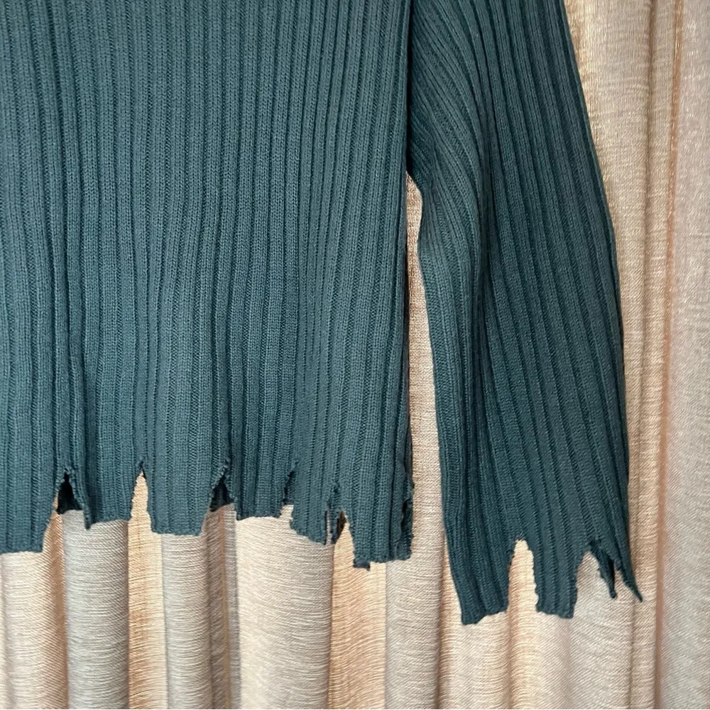 Moon River Blue Distressed Ribbed Turtleneck Sweater Size Medium Wool Blend - Image 6