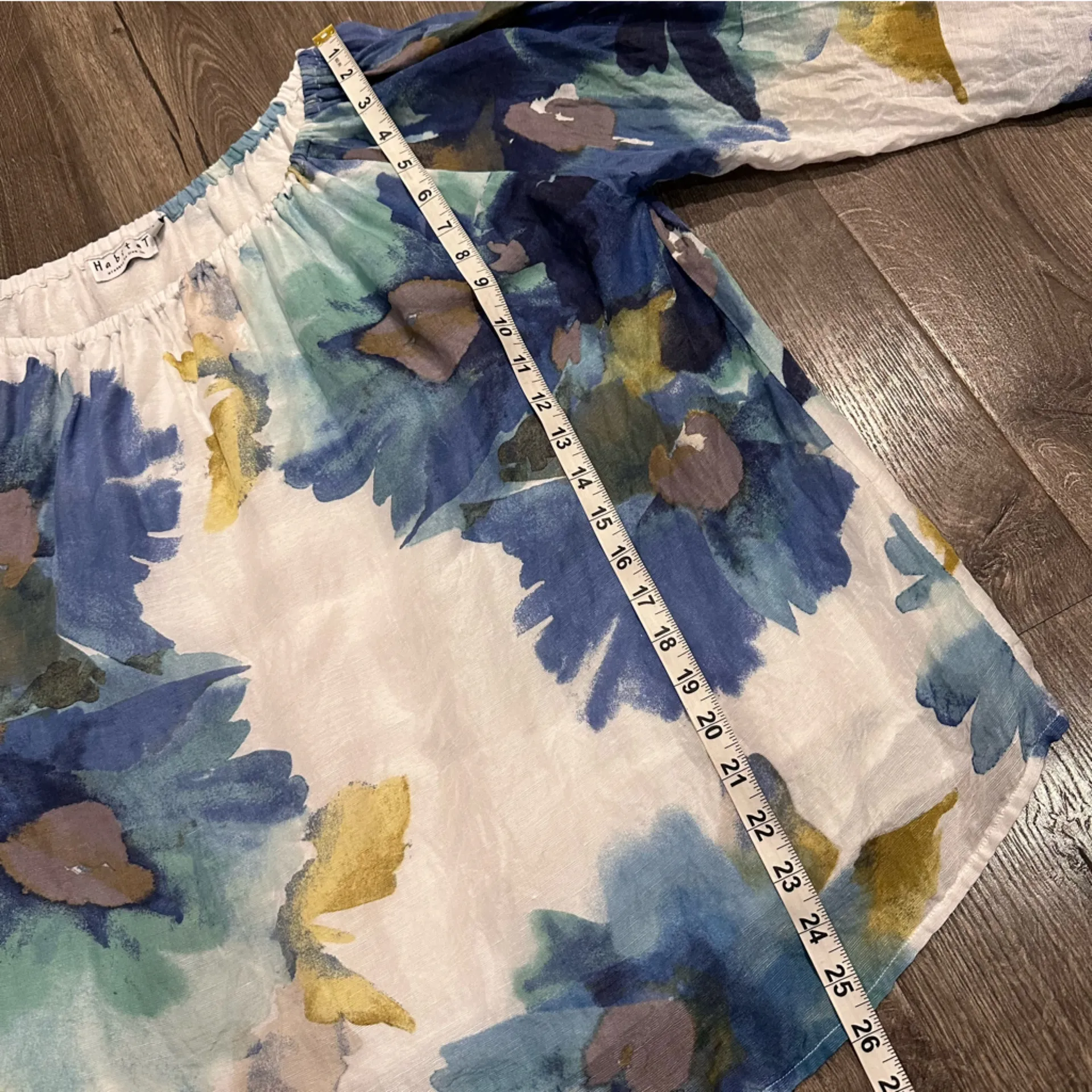 Habitat Blouse Artsy Lagenlook Size L Floral Coastal Grandma Linen Blend Flowy - Image 12