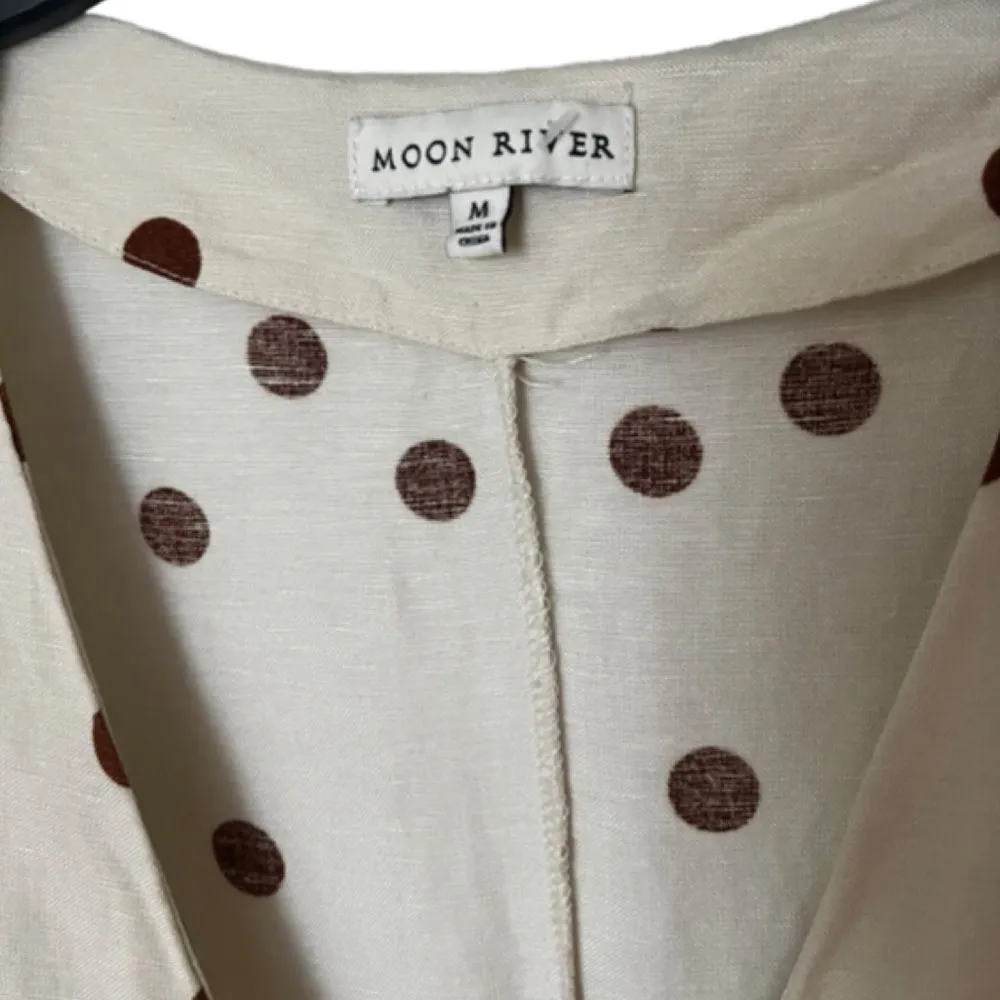 Moon River linen blend polka dot midi wrap dress SIZE MEDIUM - Image 10