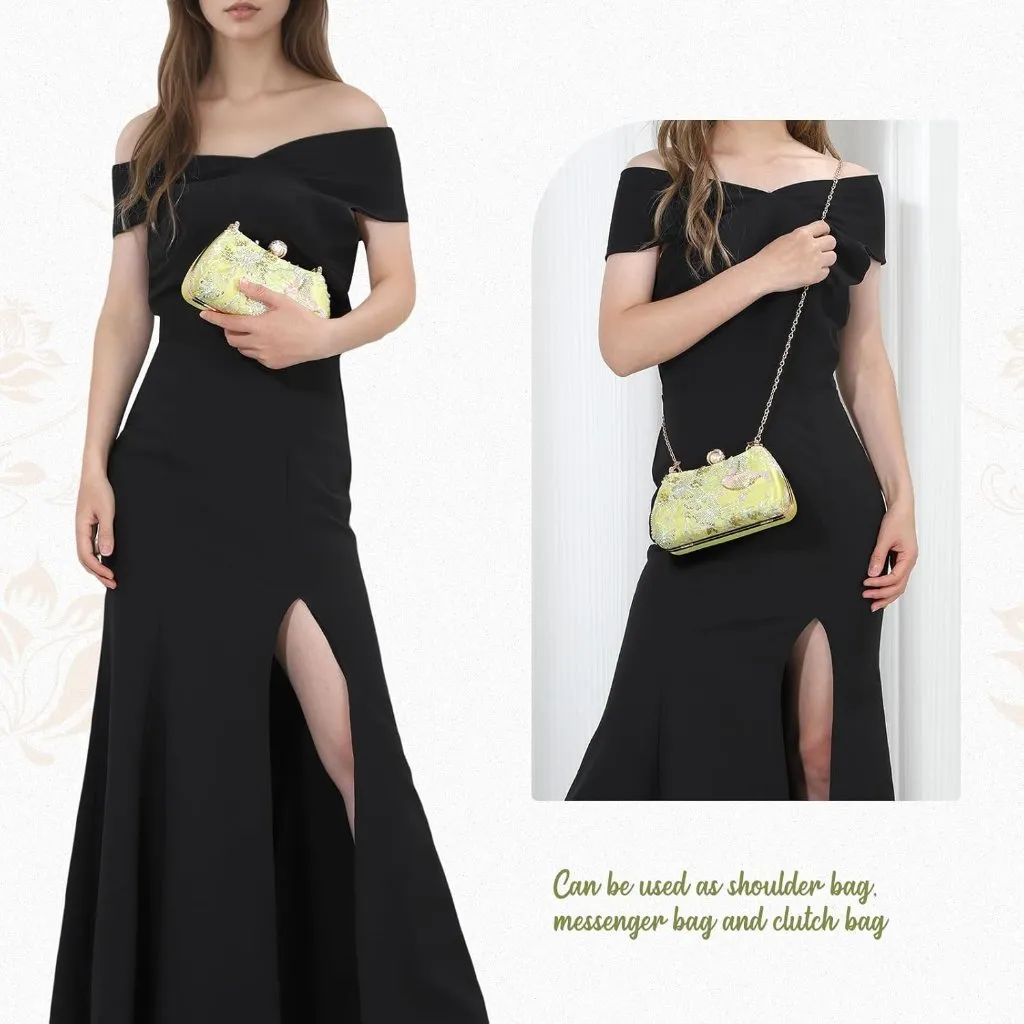 ⚡ Women's Floral Sequin Yellow Embroidery Evening Beaded Clutch Handbag - Image 3