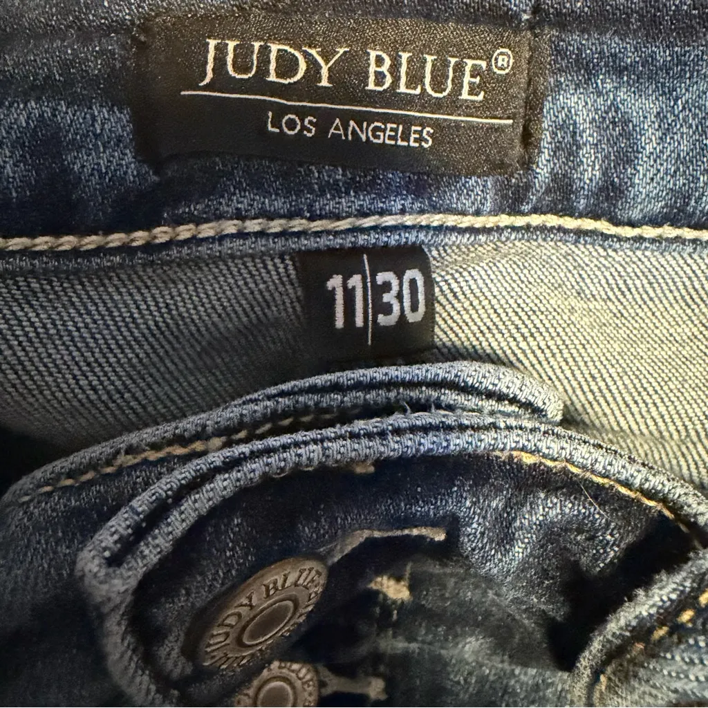 Judy Blue Trouser Flare jeans button fly distressed womens 11 / 30 Dark wash - Image 7