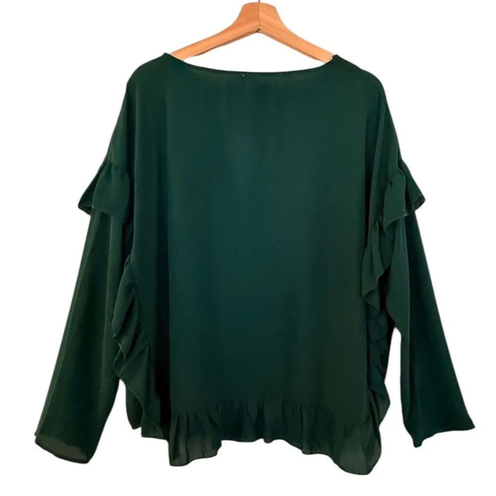 CUPIO Ruffled Hem Deep Green Blouse Size XL NEW - Image 3