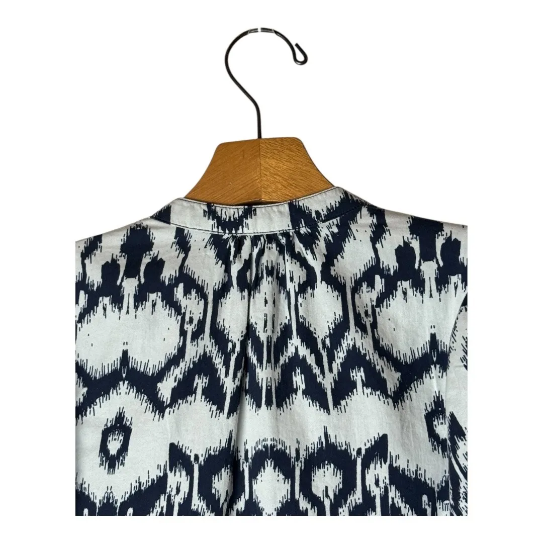 Brochu Walker Shirt Women Small Blue Asteria Ikat Poplin Button Down Luxury - Image 5