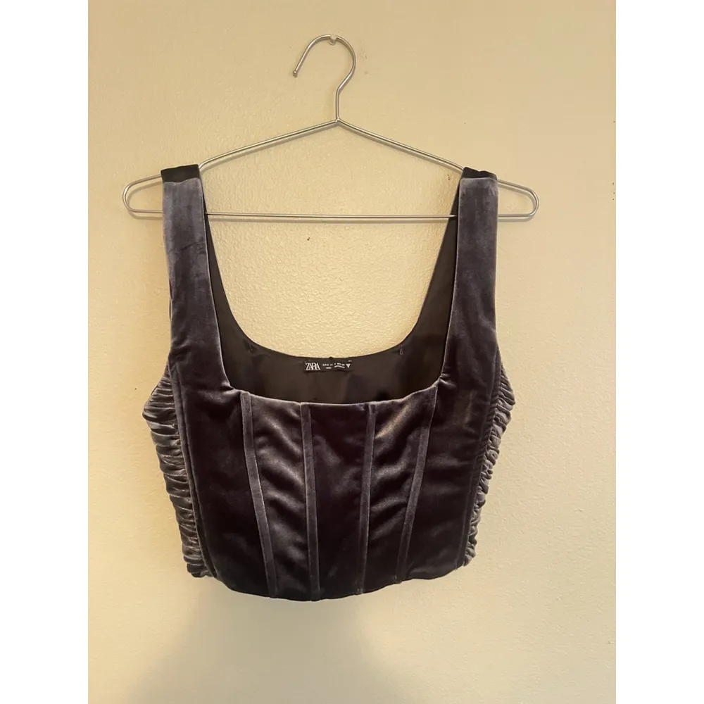 Zara Velvet Corset Women’s Size A Funeral Gray Crop Sleeveless Top Brand New - Image 3