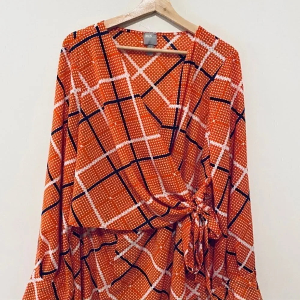 ASOS DESIGN Maxi Dress 0 Wrap Textured Check Sheer Slit Fall Photoshoot Party - Image 7