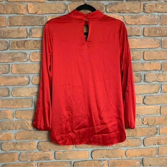 Bold Elements Red Blouse Cutout Mock Neck Long Sleeve Satin Top Womens Size S - Image 2