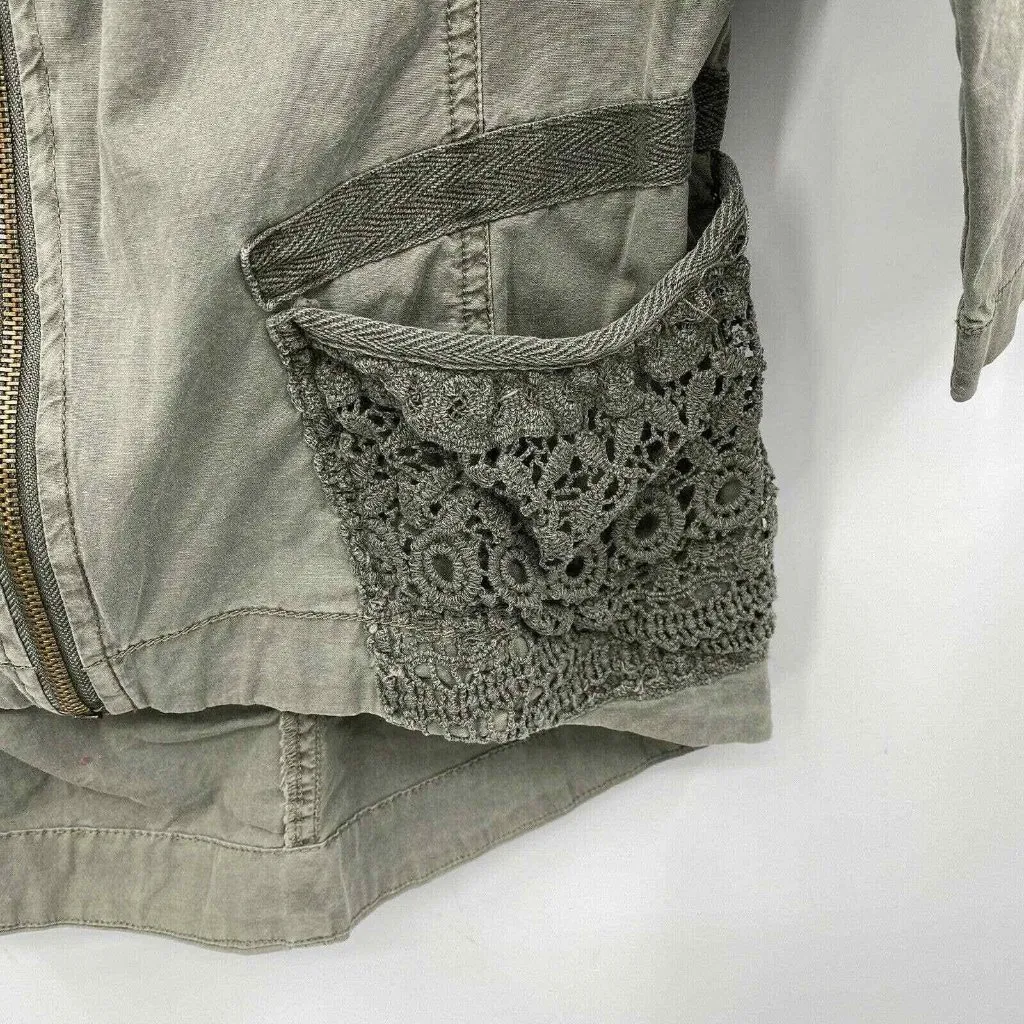 XCVI Jacket Womens Small Army‎ Green Full Zip Crochet Detail Pockets 3/4 Sleeve - Image 4