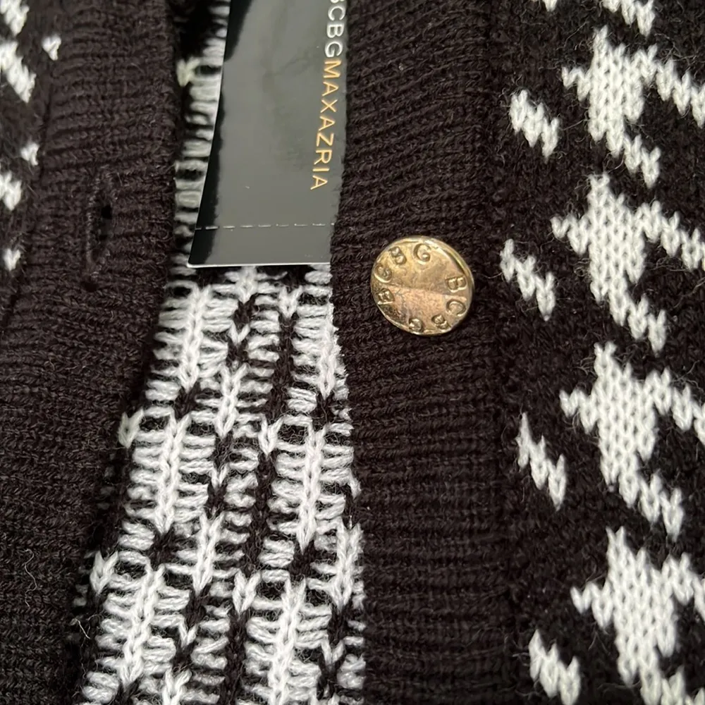 NWT BCBG Maxazria Black & White Houndstooth Print Cardigan M - Image 4
