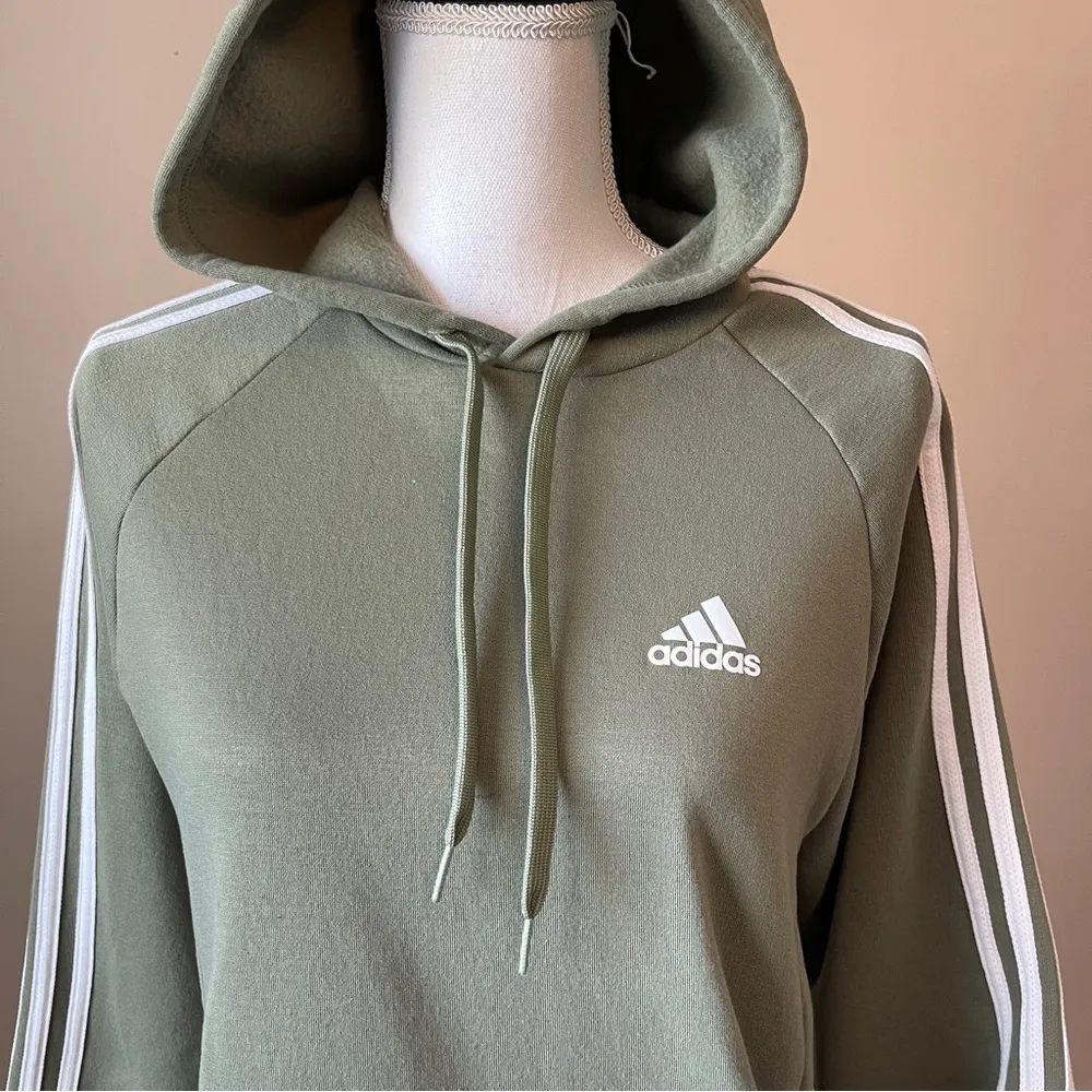 ADIDAS | Olive Green Kangaroo Pocket Hoodie Sweatshirt Sz S - Image 2