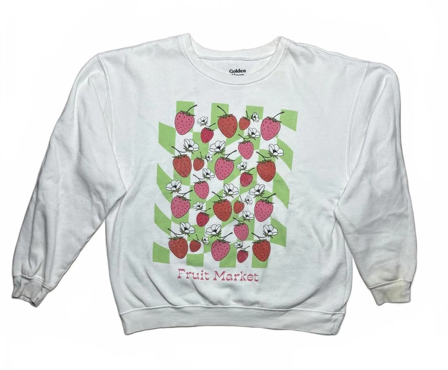 PacSun Golden Hour Strawberry Floral Fruit Market White Pullover Sweater Medium - Image 1