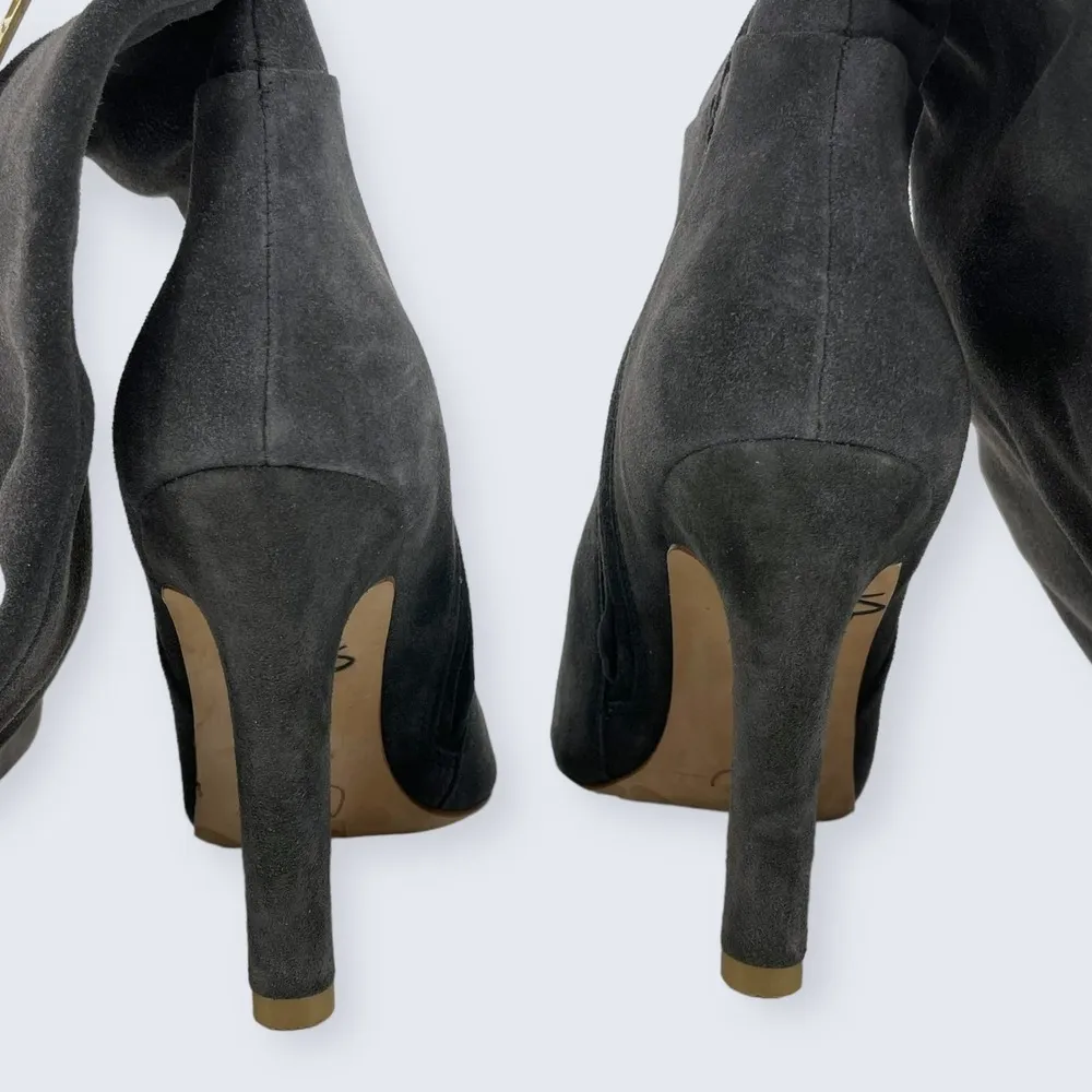 Joie Bentlee Dark Gray Suede Over The Knee Zip 4.25" Thick Heeled Boots 37 7 - Image 5