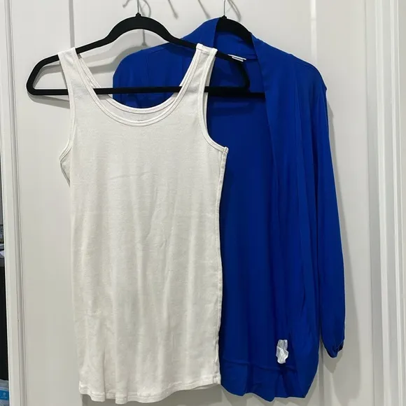 2 piece maternity bundle Lightweight rayon blue cardigan with white ribbed tank Size undefined - Image 1