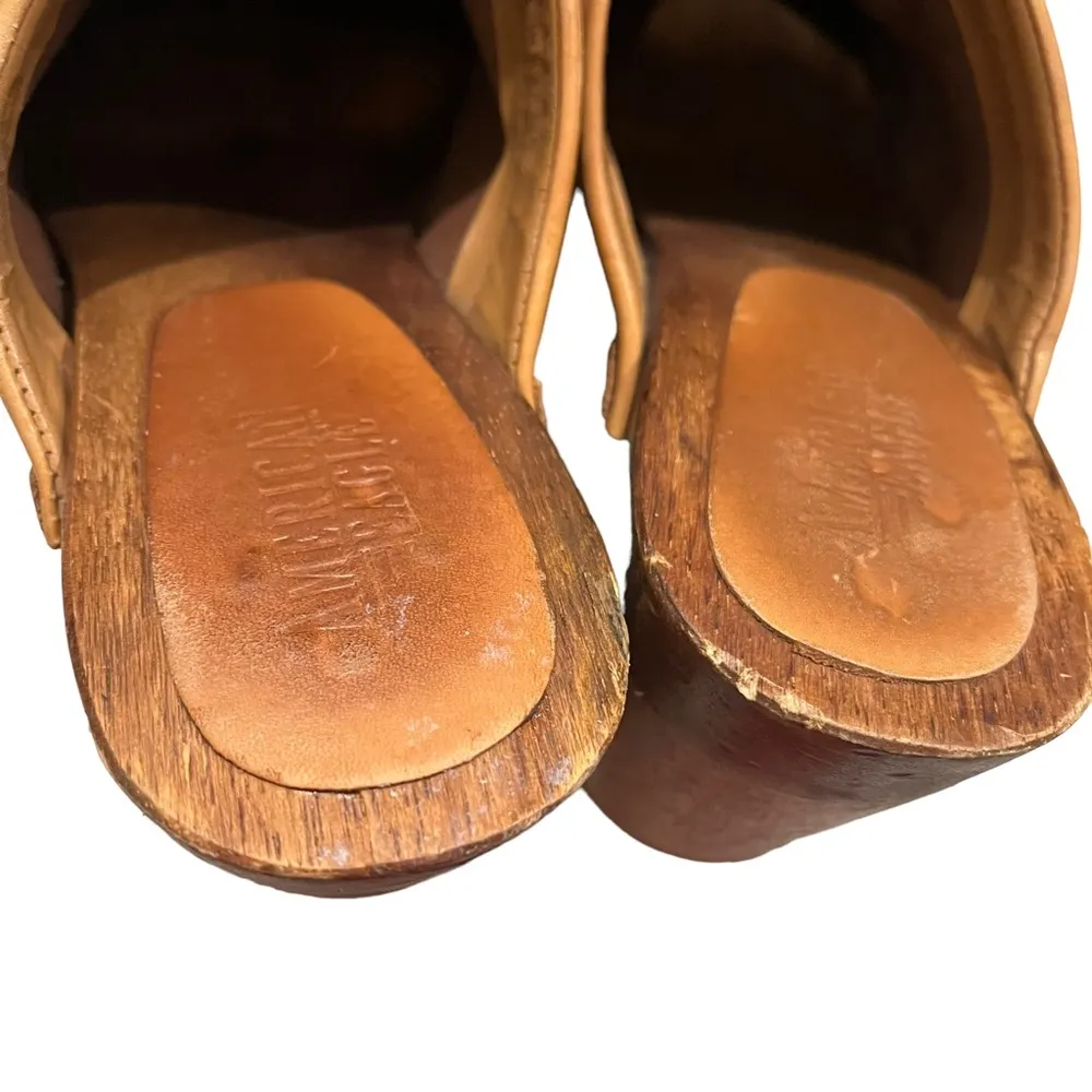 Vintage 90’s American Eagle Outfitters Leather Wooden Platform Clogs, Sz… - Image 12