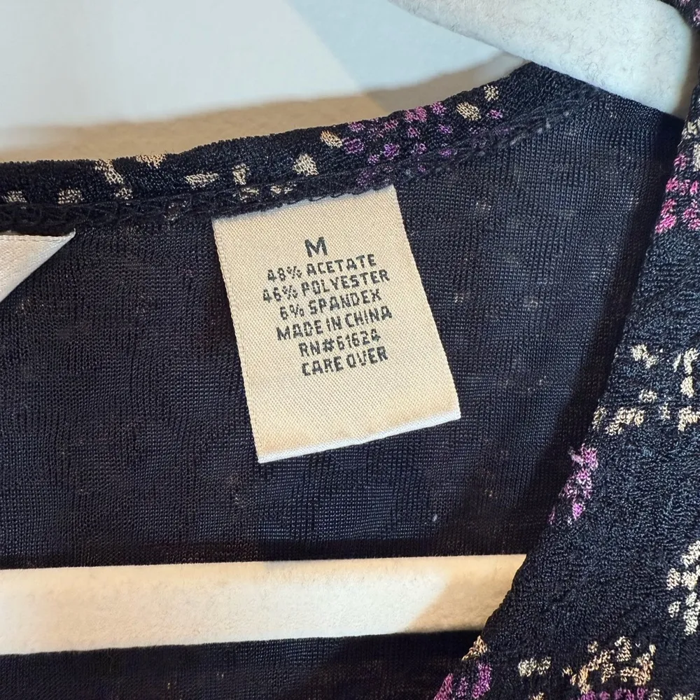 Laura Ashley Top Black Purple Stretchy 3/4 Sleeve Textured Women’s Size Medium - Image 6