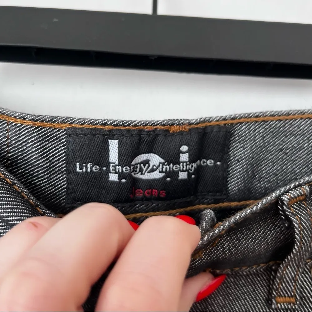 Vintage 90s LEI Jeans Black & Silver Metallic Straight Leg Jeans 9 - Image 3